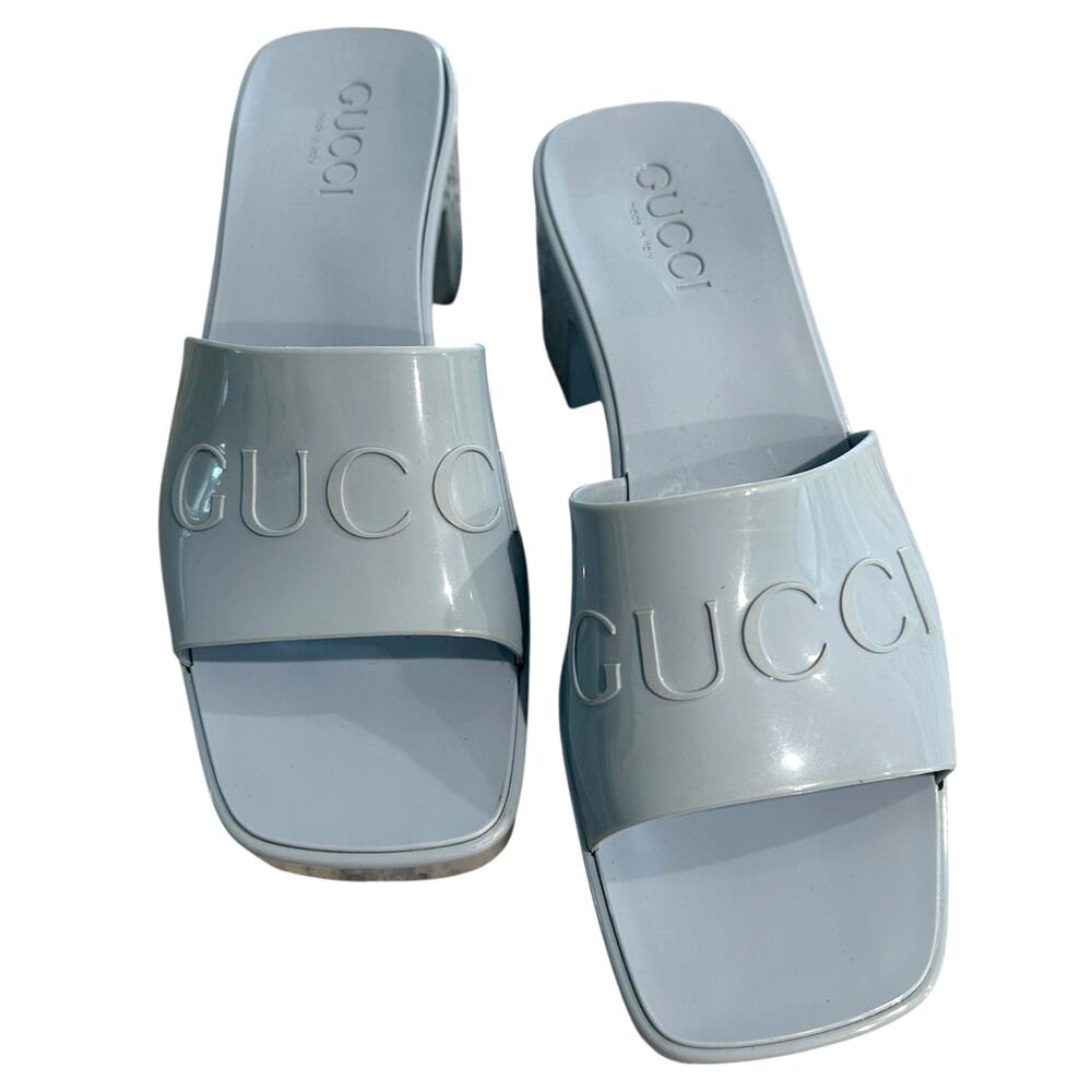Gucci Rubber Slide Sandals Women's 36 US 6.5 No Box/dustbags porcelain Lt Blue